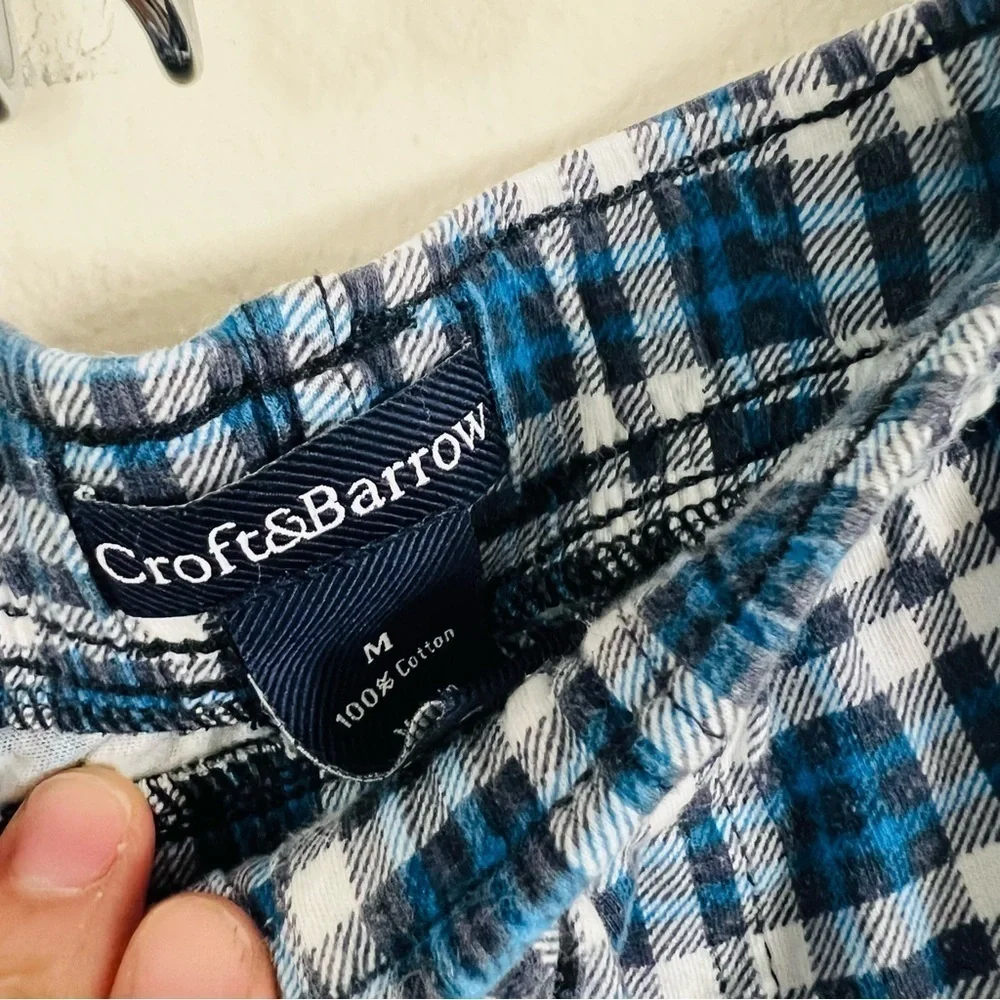 Croft & Barrow Men's Gray and Blue/White Checkered Lounge Pants Med - Set of 2
